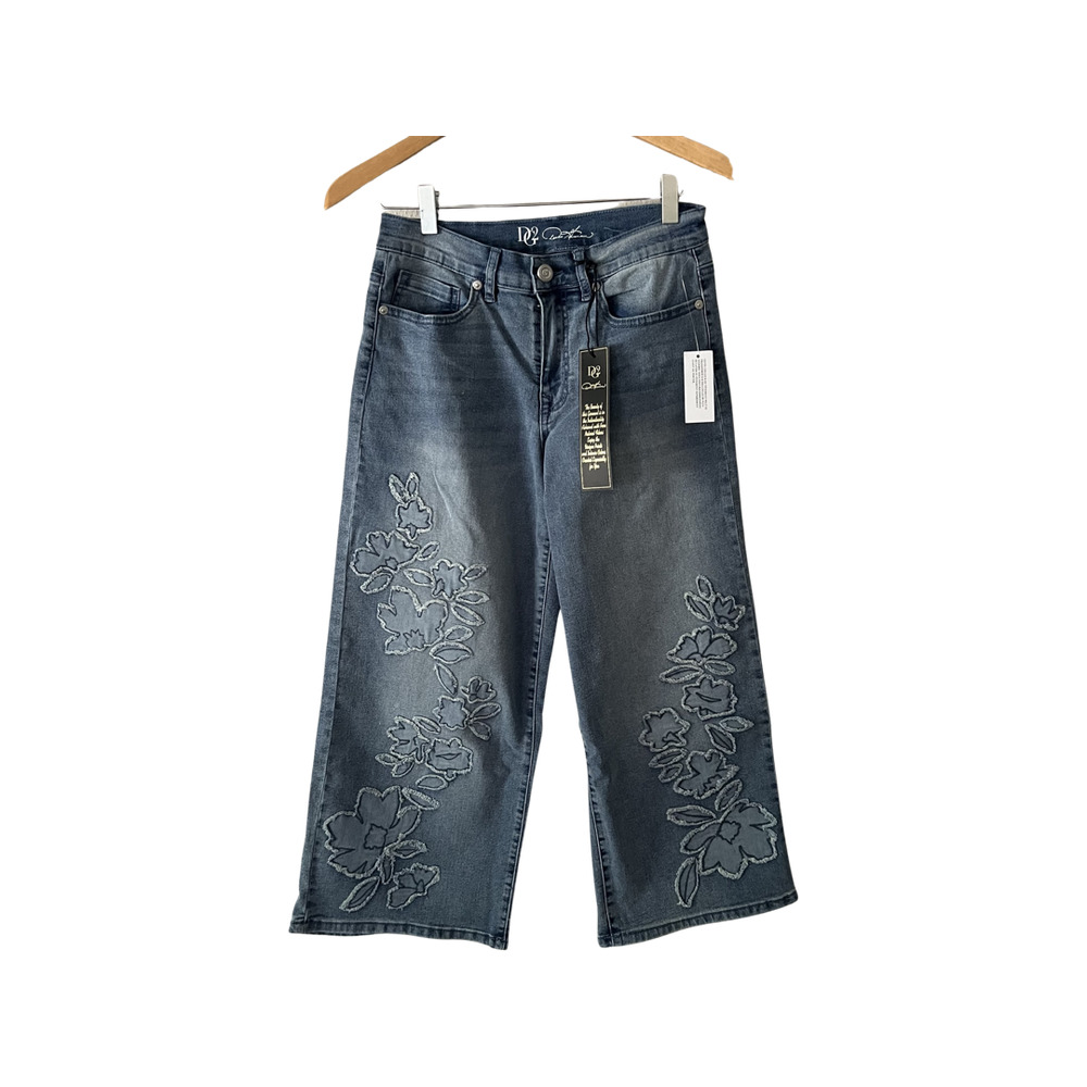 Light Blue Embroidered Wide-Leg Jeans - Picture 2 of 9